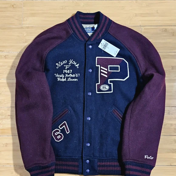 Polo by Ralph Lauren Men's Varsity Jacket - Burgundy and Navy - Picture 4 of 5